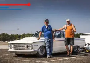  ??  ?? It took Dennis Sandboe 41/2 days to trailer his ’62 Mercury Comet all the way from Alberta, Canada for the start of Drag Week. The motor is a bored and stroked 383ci Cleveland with Pro Comp aluminium heads and intake and a 750 double-pumper carb, fed a 150-shot of nitrous right off the hit. The nitrous plate gave Dennis trouble all week, and on the drive from Cecil County to Atco, the Comet was up on jacks at a service station at 2am after Dennis drove over a big hump and ripped the tranny shield off