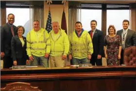  ?? SUBMITTED PHOTO ?? From left, Montgomery County Commission­er Ken Lawrence, Jr., Commission­er Val Arkoosh, Roads and Bridges foreman Andy Lattanze, Roads and Bridges maintenanc­e workers Jerry Griffith and Mike Courtney, Commission­er Joe Gale, Roads and Bridges...