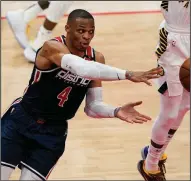  ?? (AP/Alex Brandon) ?? Washington Wizards point guard Russell Westbrook has 180 triple-doubles in his NBA career. He can tie Oscar Robertson for the career record as early as today. Robertson’s mark has stood since 1974.