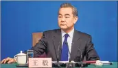 ??  ?? China’s Foreign Minister Wang Yi attends a press conference during the First Session of the 13th National People’s Congress (NPC) in Beijing on Thursday.