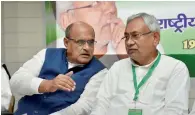  ?? PTI ?? Bihar Chief Minister and national president of JD(U) Nitish Kumar with general secretary KC Tyagi during the party’s national executive meeting in Patna on Saturday. —