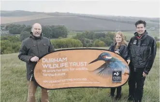  ??  ?? Durham Wildlife Trust Director Jim Cokill, volunteer Charlotte Pink and reserve officer Chris Jones.