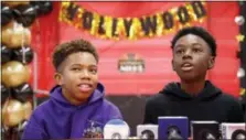  ?? WILFREDO LEE — THE ASSOCIATED PRESS ?? Jaden Piner, left, 13, and Alex Hibbert, 12, speak about what it was like to be at the Academy Awards for their part in the film “Moonlight,” during a news conference at Norland Middle School, Wednesday in Miami Gardens, Fla.