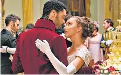  ??  ?? Phoebe Dynevor and Regé-Jean Page star as Daphne Bridgerton and the Duke of Hastings in Bridgerton, the popular Regency show on Netflix.