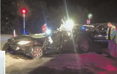  ?? FOXBORO FIRE DEPARTMENT PHOTOS, ABOVE AND RIGHT; STAFF FILE PHOTO, LEFT, BY MATT WEST ?? ‘REAR-END COLLISION’: Rookie linebacker Harvey Langi, left, and a passenger in his vehicle were injured after a three-vehicle crash, above and right, in Foxboro.