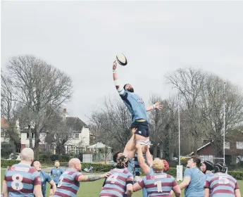  ?? PICTURE BY MICHAEL CLAYDEN ?? Ed Bowden soars to claim a lineout during Chichester’s 43-10 win at Hove