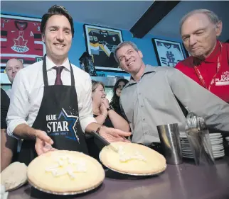  ?? PAUL CHIASSON/THE CANADIAN PRESS ?? Liberal Leader Justin Trudeau in Welland, Ont. Late-campaign moves, such as Trudeau’s comments about winning a majority, are calculated by those who know they run on shifting sands.