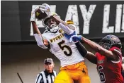  ?? WYOMING ATHLETICS PHOTO ?? Former Wyoming receiver Isaiah Neyor, who led the Cowboys this past season with 44 catches for 878 yards and 12 touchdowns as a redshirt sophomore, committed Saturday afternoon to continue his career at Tennessee.