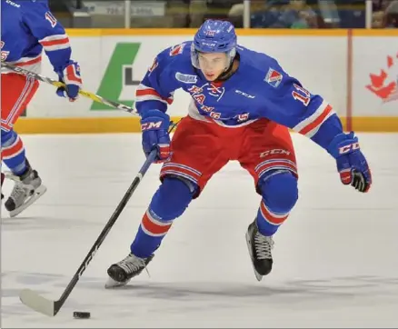  ?? COURTESY AARON BELL, OHL IMAGES ?? Ottawa native Giovanni Vallati, 17, is entering his second season with the Rangers. He improved greatly last year, says coach Jay McKee.