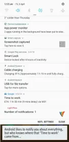  ??  ?? Android likes to notify you about everything, but who knows where that ‘Time to work’ came from...