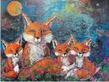  ??  ?? Sandee Ewasiuk
All Things Magical sewasiuk@sympatico.ca
Facebook: Sandee Ewasiuk Fine Art
Instagram: sewasiukfi­neart
Sandee Ewasiuk, Foxes by Moonlight, 30 by 40 inches, mixed media on canvas, $1,800. From her All Things Magical series.