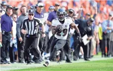  ?? RON CHENOY, USA TODAY SPORTS ?? Running back Justin Forsett was held to 43 yards on 14 carries in the Ravens’ season-opening loss to the Broncos.