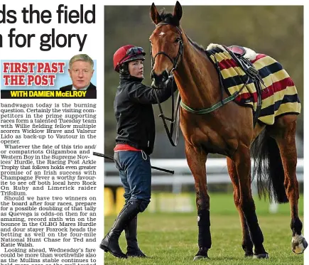  ?? SPORTSFILE ?? Stayer: Ted Walsh’s Foxrock with jockey Katie Walsh on the gallops at Cheltenham yesterday