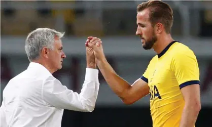  ??  ?? José Mourinho is set to start Harry Kane against Maccabi Haifa in the Europa League play-off on Thursday. Photograph: Ognen Teofilovsk­i/Reuters