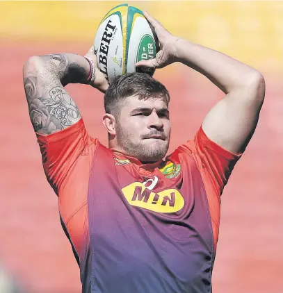  ?? Pictures: Getty Images ?? COVER UP. Springbok hooker Malcolm Marx and several other rugby players may have to cover up their tattoos during next year’s Rugby World Cup.