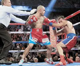  ??  ?? RETORNO. En su más reciente combate, efectuado el 5 de octubre de 2013 en Orlando, Miguel Cotto noqueó a Delvin Rodríguez.