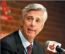  ?? AP PHOTO WINSLOW TOWNSON ?? Dave Dombrowski, Boston Red Sox president of baseball operations, listens to a question at a news conference before a baseball game between the Red Sox and the Toronto Blue Jays at Fenway Park in Boston on Tuesday.