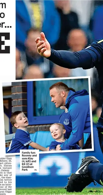  ?? PA ?? Family fun: Rooney and sons Klay (4, left) and Kit (2) at Goodison Park