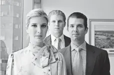 ?? JENNIFER S. ALTMAN, FOR THE WASHINGTON POST VIA GETTY IMAGES ?? Ivanka, Eric and Donald Trump Jr. shared this photo with the presidenti­al campaign caption: “This is not a Republican vs. Democrat election. This is about an insider vs. an outsider.”