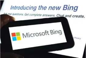  ?? AP PHOTO/RICHARD DREW ?? The Microsoft Bing logo and the website’s page are shown Feb. 7 in New York.