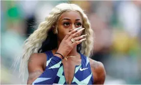  ??  ?? Sha’Carri Richardson reacts after finishing last in the 100m race during the Diamond League Prefontain­e Classic at Hayward Field on Saturday. Photograph: Jonathan Ferrey/ Getty Images