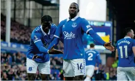  ?? Photograph: Peter Byrne/PA ?? Abdoulaye Doucouré (right) celebrates after opening the scoring for Everton against Chelsea.