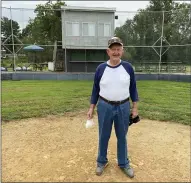  ?? EVAN BRANDT — MEDIANEWS GROUP ?? Carl Sundstrom stands at home plate at Pat Sundstrom Field Tuesday. Most of the playing field and some of the fencing there has been restored.