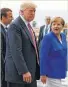  ?? Evan Vucci / AP ?? President Donald Trump and German Chancellor Angela Merkel in Italy.