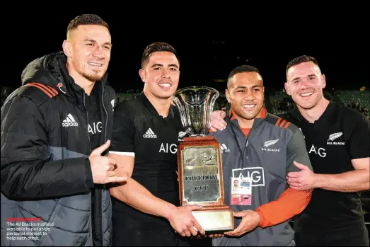  ??  ?? UNITED FRONT The All Blacks midfield was able to put aside personal interest to help each other.