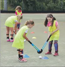  ?? 01_B31hockeyc­amp04 ?? Young girls get to grips with their hockey sticks.