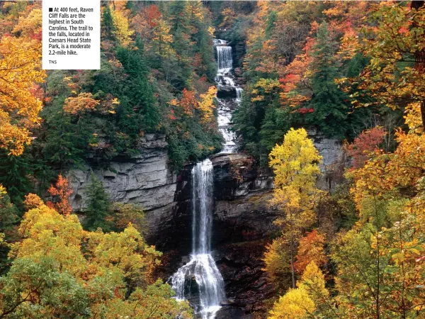  ?? TNS ?? ■ At 400 feet, Raven Cliff Falls are the highest in South Carolina. The trail to the falls, located in Caesars Head State Park, is a moderate 2.2-mile hike.