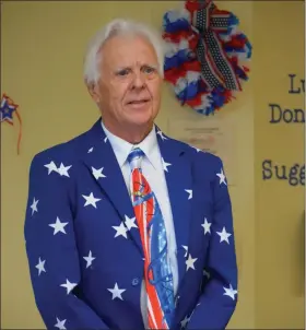  ?? MARIAN DENNIS — MEDIANEWS GROUP ?? Guests at the TriCounty Active Adult Center showed up in their patriotic best as they were honored for their service in a pinning ceremony.