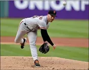  ?? DAVID DERMER — THE ASSOCIATED PRESS, FILE ?? Giants starting pitcher Anthony DeSclafani delivers in the first inning against the Guardians on April 16in Cleveland.