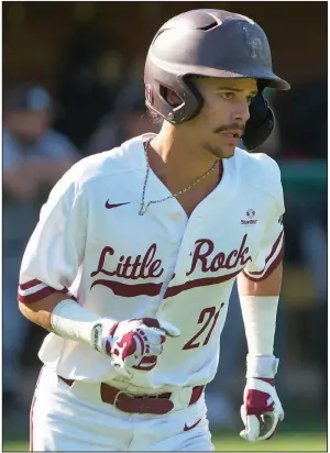  ?? (Photo courtesy UALR Athletics) ?? Second baseman Jorden Hussein was one of three University of Arkansas at Little Rock players with two hits Wednesday in a 7-2 victory over the University of Arkansas-Pine Bluff at Gary Hogan Field in Little Rock.