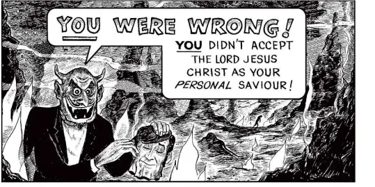  ??  ?? ABOVE: A particular­ly terrifying panel from the tract Somebody Goofed. BELOW: Alberto Rivera, Chick’s Catholic whistleblo­wer.