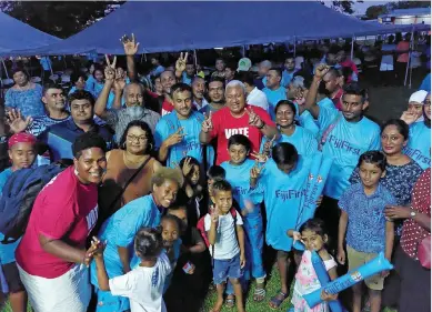  ?? ?? FijiFirst party leader, Voreqe Bainimaram­a, with party supporters on December 3, 2022, at Lautoka’s Shirley Park.