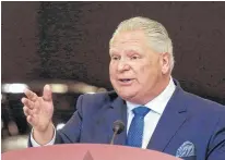  ?? REUTERS ?? Ontario’s Premier Doug Ford speaks at the Stellantis Research and Developmen­t Centre in Windsor, Ontario, May 2.