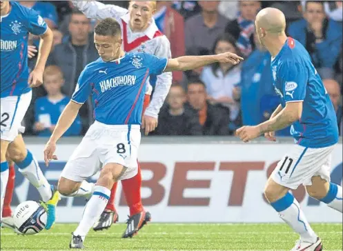  ??  ?? n Rangers’ controvers­ial midfielder Ian Black in action against Airdrie in the 6-0 victory on Friday night.