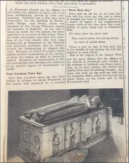  ??  ?? ■ The Prestwold church carving as it appeared in The Heywood the legend of the Sisters’ Well, in the Echo in the 1930s.
The Echo has recently been repeating the Heywood’s local legends series article on