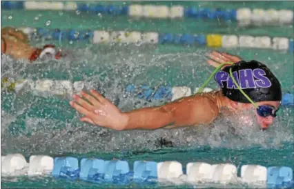  ?? BARRY TAGLIEBER - FOR DIGITAL FIRST MEDIA ?? Phoenixvil­le’s Emily Fabius swims the butterfly during a dual against Owen J. Roberts on Jan. 24.