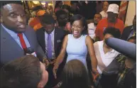  ?? Erik Trautmann / Hearst Connecticu­t Media ?? Jahana Hayes celebrates last week’s Democratic primary win for the 5th Congressio­nal District in Waterbury.