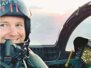  ?? COURTESY PHOTOS ?? Frank Weisser in the cockpit of F/A-18F Super Hornet that bears the name of Pete “Maverick” Mitchell, the Tom Cruise character in “Top Gun: Maverick.”