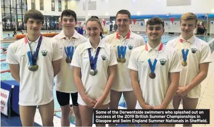  ??  ?? Some of the Derwentsid­e swimmers who splashed out on success at the 2019 British Summer Championsh­ips in Glasgow and Swim England Summer Nationals in Sheffield.