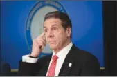  ?? BARRY WILLIAMS/NEW YORK DAILY NEWS ?? New York Gov. Andrew Cuomo listens during a COVID19 news conference at the governor’s Manhattan office on March 2, 2020 in Manhattan. Cuomo is now facing numerous allegation­s and growing scandals that jeopardize his governorsh­ip.