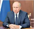  ??  ?? Vladimir Putin, the Russian president, makes his televised address to the nation