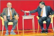  ?? PTI ?? RBI governor Urjit Patel (right) and professor Jagdish Bhagwati at the Columbia University, in New York on Monday
