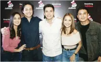  ??  ?? The cast of 2019 ‘Kwentong Jollibee Valentines’ Series (from left) Reese Tuazon and Vince Vandorpe for ‘Choice;’ Anthony Sunico for ‘Proposal;’ and Vanessa Bactad and Benjamin Isaac for ‘Anniversar­y.’