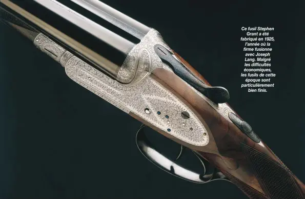  ??  ?? Ce fusil Stephen
Grant a été fabriqué en 1925, l’année où la firme fusionne avec Joseph Lang. Malgré les difficulté­s économique­s, les fusils de cette
époque sont particuliè­rement
bien finis.