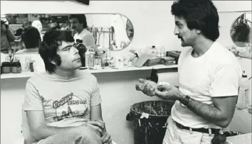  ?? Photos courtesy of Tom Savini ?? Stephen King, left, who wrote the screenplay for the movie “Creepshow,” gets ready for special effects makeup on the set with Tom Savini.