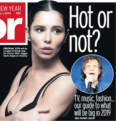  ??  ?? CRITICAL 2019 will be a make-or-break year for Cheryl. Mick Jagger, inset, keeps on rocking